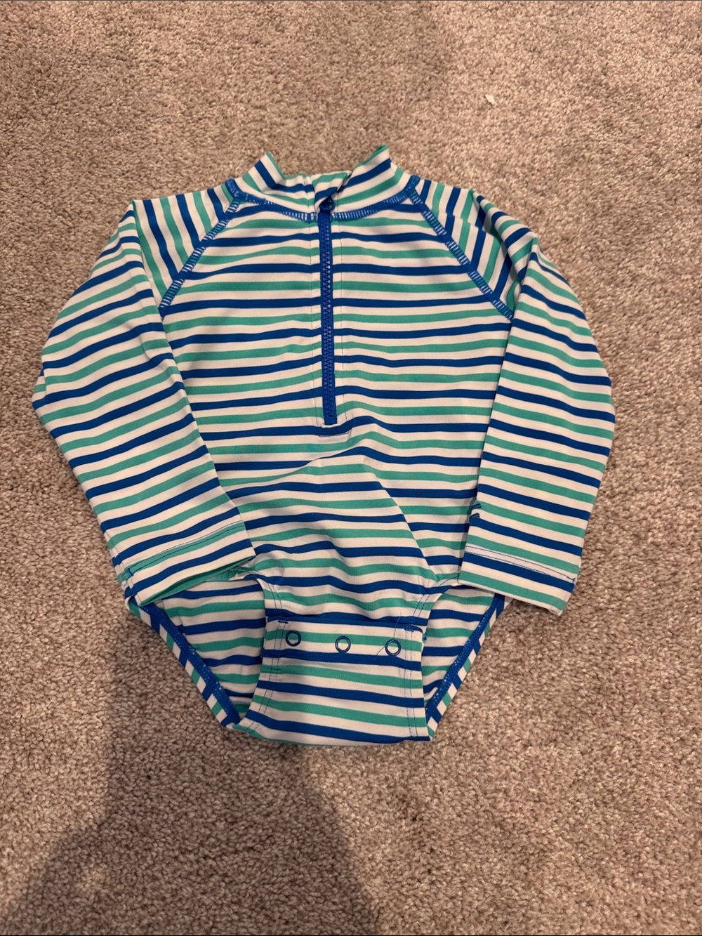 Coolibar Striped Long-Sleeve Rashguard One-Piece - Blue & Green